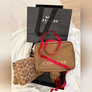 Coach Travel Bag Holiday Set With Throw blanket slippers mask - Brand New